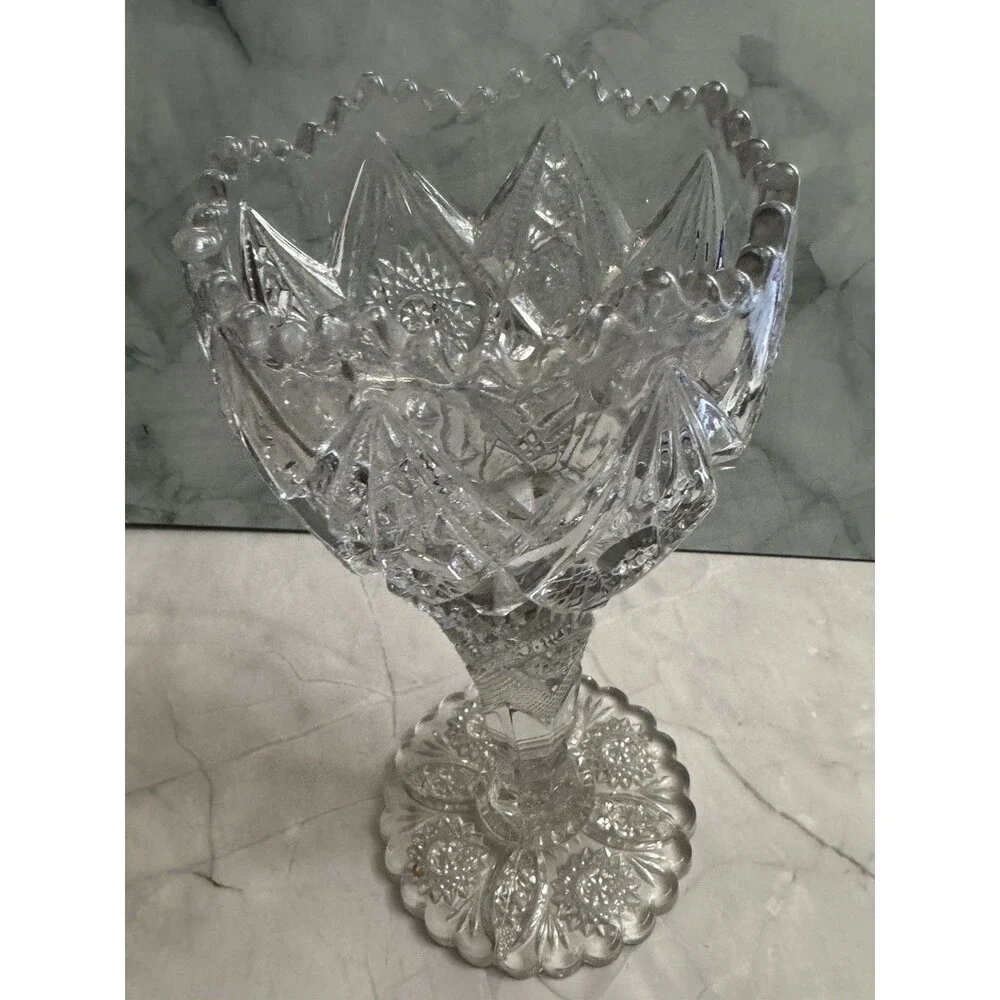 Vintage Cut Crystal Pedestal Vase 9